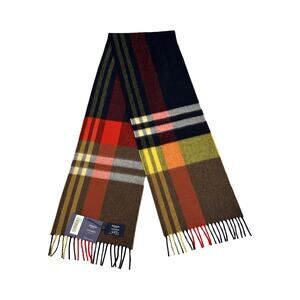 Johnstons of Elgin Scotland 100% Cashmere Fringe Scarf Multicolor Plaid 68 X 10